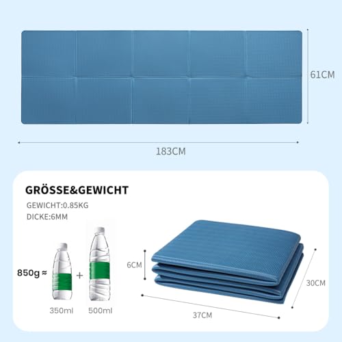 Good Nite Klappbare Yogamatte rutschfest Tragbare Fitnessmatte Faltbar Leicht Gymnastikmatte Pilates Sport Reiseyogamatte 183 x 61 x 0.6 cm (Marine)