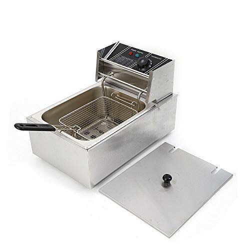 RibasuBB Friteuse électrique Comerliche 6L - Friteuse électrique - Friteuse à zones froides - Friteuse en acier inoxydable - 2500 W - 220 V - Pour restaurants rapides - Snackbars - Frite