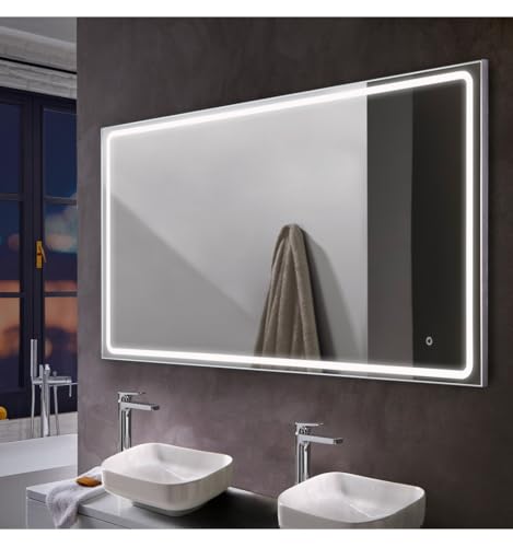 Aplike - Espejo de Baño Rectangular con Luz LED - Sensor de Encendido/Apagado - Luz Blanca Fría (5700K) - 120 x 80cm | Modelo MIA