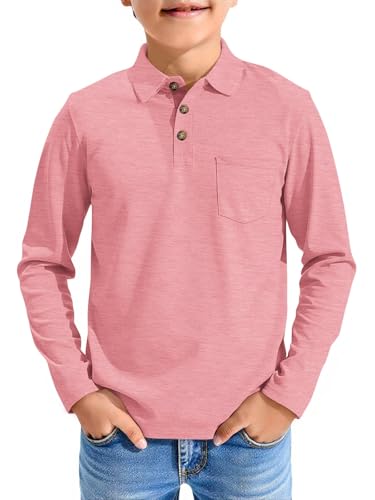 Image of Haloumoning Boys Long Sleeve Polo Shirts Kids Button School Uniform Tops 5-14Y