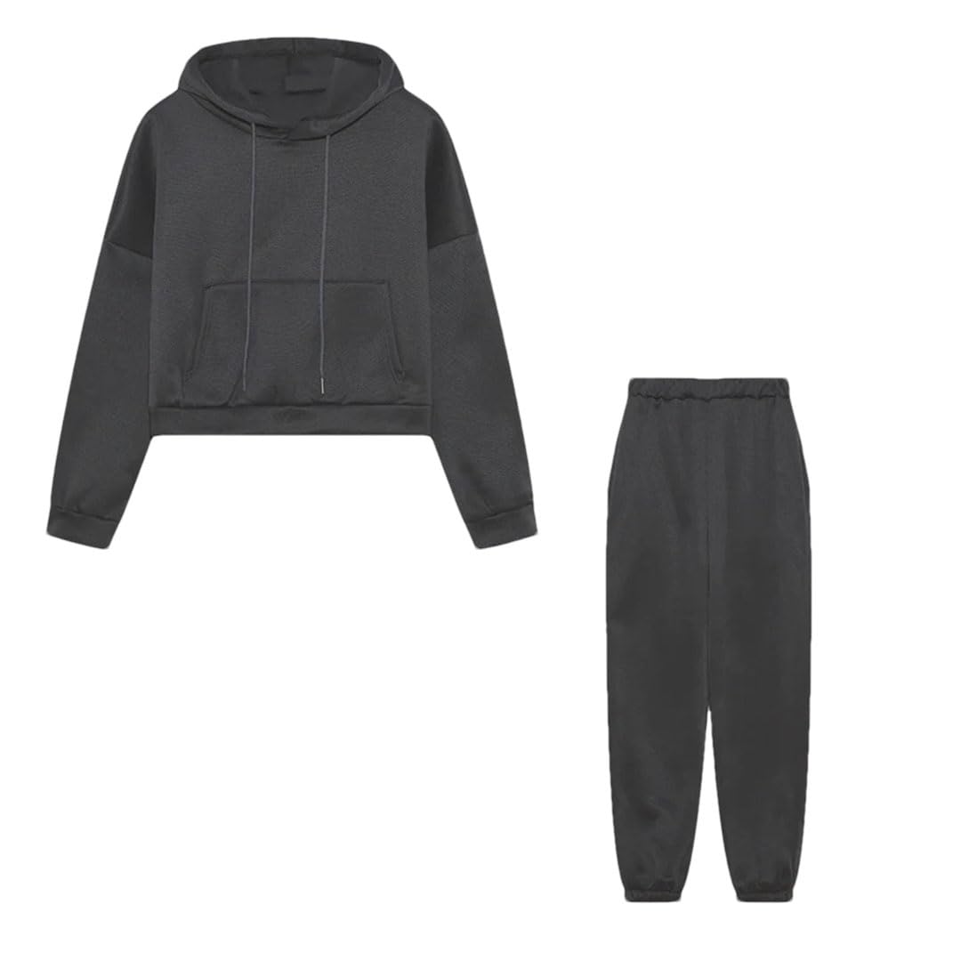 Womens Activewear Set Long Sleeve Hoodie Large Pocket Sweatpants 2 Piece Fitness Jogging Set