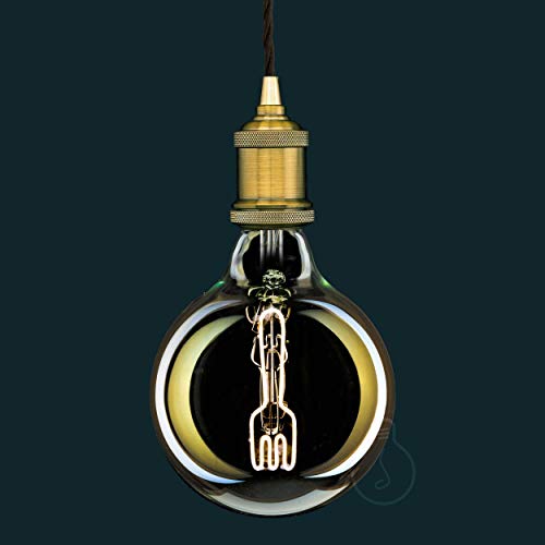 AMARCORDS - Led Bulb dimmable, Filament Fork, Warm Light 2700K, Amber Glass Guy Globe, E27, 4W