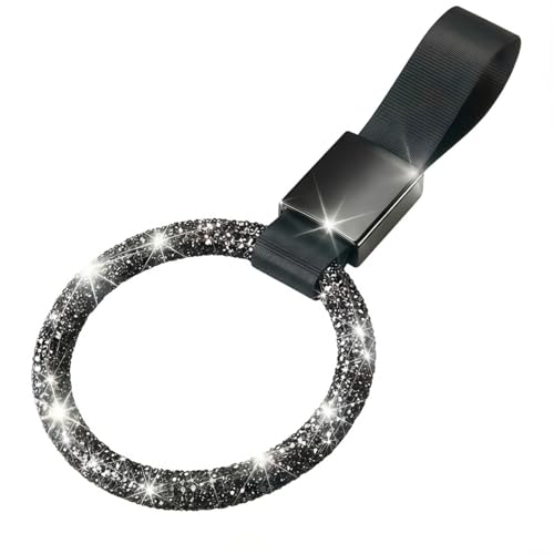 Image of Fabbay Round Car Handle Strap Drift Charm Car Accessories Bling Handle Ring for Women Rear Bumper Warning Ring Decor for Auto Bus Interior Exterior Decoration (Black, Round Style)