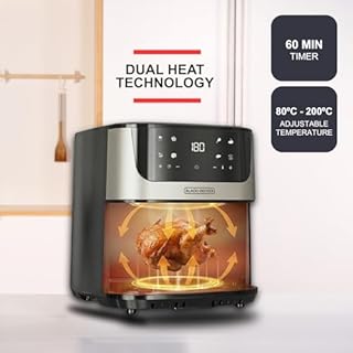 Black+Decker – Friggitrice ad Aria BXAF8000E | 2000W | 8 Litri | Doppia Resistenza | 8 Programmi | Funzioni Defrost y Dehydrate | Display Touch | Cestello con finestra | Antiaderente | PFOA e BPA free