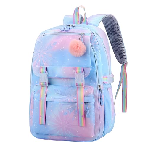 Lifelix Mochila escolar azul para meninas linda escola primária com pingente de pelúcia estética escolar escolar para crianças, azul, grande, escola, Azul, Large