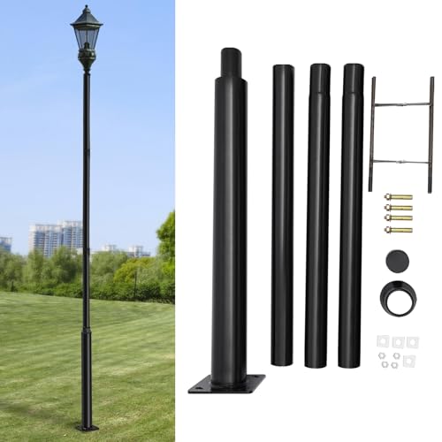 Xigner Mât pour Lampadaire Solaire Extérieur, Poteau d’Éclairage de Rue en Acier Galvanisé, Support Résistant aux Intempéries avec Cadre de Fondation pour Jardin, Terrasse, Parking, Allée (4m, Cour)