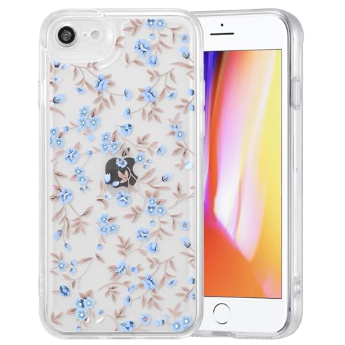 Coque iPhone 7/8/SE QLTYPRI Motif Floral Bleu Clair en TPU Souple Antichocs