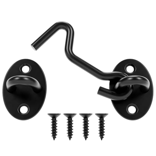 3 Inch Hook and Eye Latch Privacy Eye Hook Latch for Sliding Door/Barn Door Black Sliding Door Lock with Screws for Window Cabin Hooks 1 Pack