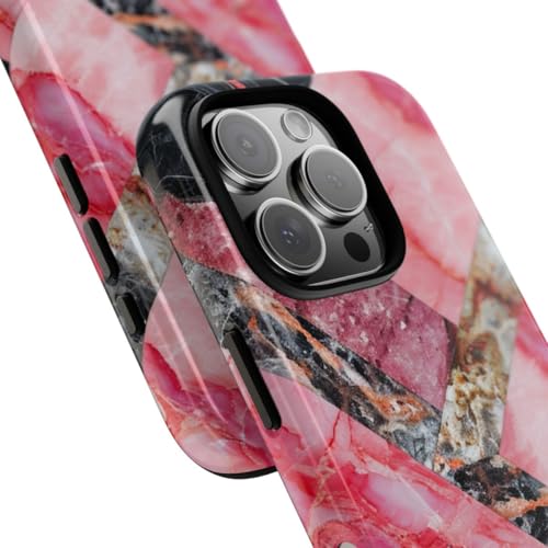 Coque résistante iPhone 16 Pro marbre géométrique rose protection chic - 2