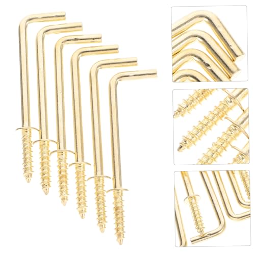 Image of Elegant Gold L-Shaped Screw Hooks 20 Pieces Self-Tapping Metal Screws Picture Frame Hanging Hooks Right Angle 90 Degree Screws