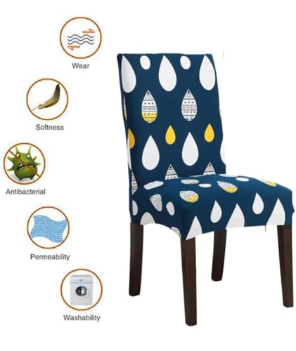 Image of Homerz Premium 6 Seater Dining Table Cloth with 6 Dining Chair Covers,Elastic Fitted Chair Slipcovers, Printed Polycotton Fabric, Table Cloth Size 60x90 inch (NW Drop)