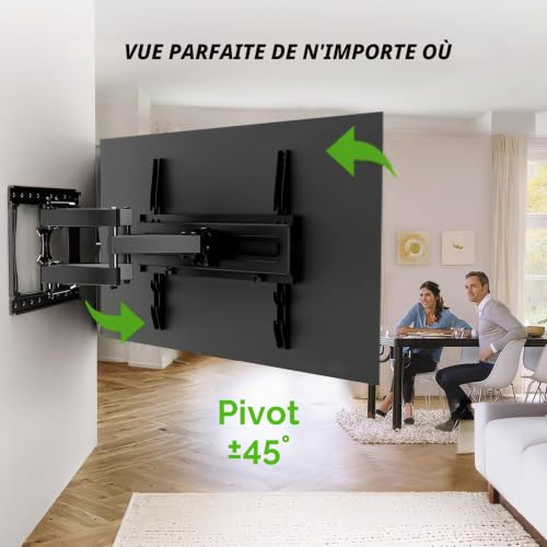Support mural TV pivotant double bras, adieu reflets et meuble lourd - 3