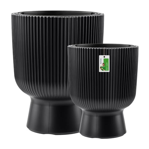 PAFEN Kunststoff Blumentöpfe auf einem Bein - Set 2 Großen 36 cm und 50 cm - Elegant Blumenkübel Übertopf Pflanztopf Pflanzkübel Für Innen Und Balkon Garten Pflanze | Anthrazit