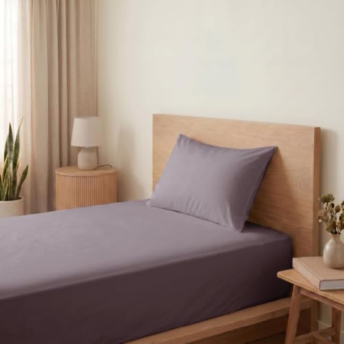 Image of Blue Dahlia 100% Cotton, Single Bedsheet (60 inch x 90 inch) +1 Pillow Cover, Percale Weave, 200TC Solid Premium Bedsheet, Colour: Lilac