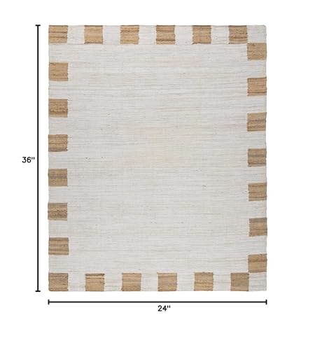 Image of Hauteloom Aphrodite JModern Hand Woven Natural Fiber Jute Area Rug - Contemporary Geometric Checkered Carpet for Living Room, Bedroom, Dining Room - Cream, Tan - 2' x 3'