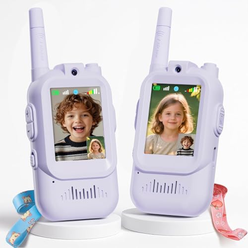 Walkie talkies con vídeo de juguete, el regalo púrpura perfecto para cumpleaños infantiles