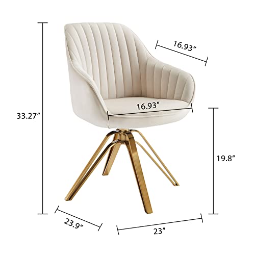 Volans Mid Century Modern Swivel Accent Desk Chair With Hollow Brushed Gold Plated Legs, Home Office Desk Chair No Wheels, Off White, Set Of 2 #TOP1