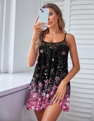 Image of Ekouaer Sexy Night Gowns Lace Nightgowns for Women Sleeveless Sleepwear Babydoll Nighty Plus Size Night Dress