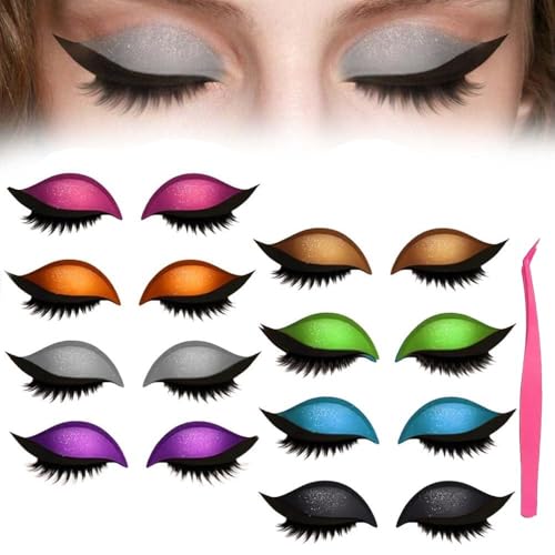 4/8 Pairs Lazy Eye Shadow Eyelash Patch,Colorful Eyeshadow Eyelashes Makeup Stickers,Eyeshadow & False Lashes 2-In-1 Reusable Ey