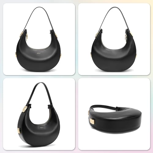 Keyli Shoulder Bag for Women Waterproof Leather Clutches Purses Trendy Casual Tote Handbags Designer Bags Adjustable Strap Hobo Bags Evening Bags with Zipper for Travel Shopping Dating Black