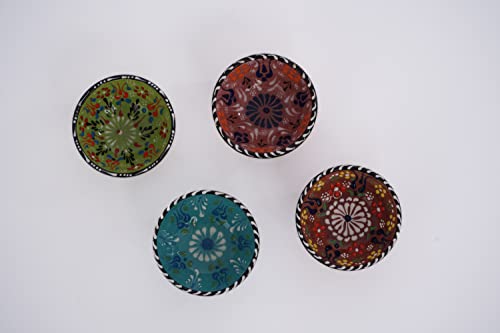 Silkroad Home Goodies Set Of 4 Ceramic Sauce Dishes In Gift Box, Handprinted Turkish Pottery Mini Serving Plates #TOP6