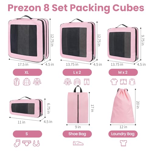 8 Set Compression Packing Cubes for Suitcases, Full Open & Visible Design, Luggage Organizer Bags Set for Carry on, Travel Essentials Travel Gifts for Women with Laundry Bag and Shoe bag - Image 4