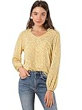 Rüschenausschnitt und Allegra K Damen Rüschen V-Ausschnitt Rüschen Blumen Top Langarm Casual Chiffon Bluse Gelb M