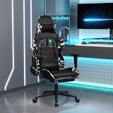 QUAHEAS Gamingstuhl mit Massagefunktion und Fußstütze, Kunstleder Schwarz Tarnfarben, ergonomischer Chefsessel, höhenverstellbar, drehbar mit Armlehne