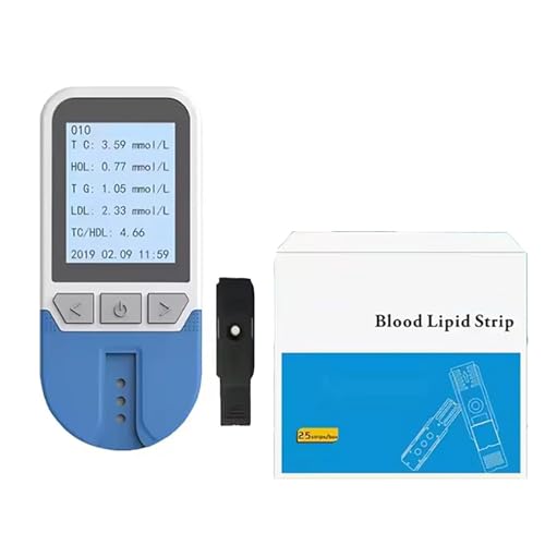 Axazcs Cholesterin-Testgerät, Multifunktionales Lipid-Messgerät-Set, 5-in-1 Für TC, TG, LDL, HDL, Blutfett-Tester Mit 25 Teststreifen, 200 Speicherplätze Für Messwerte, Schnelle Ergebnisse