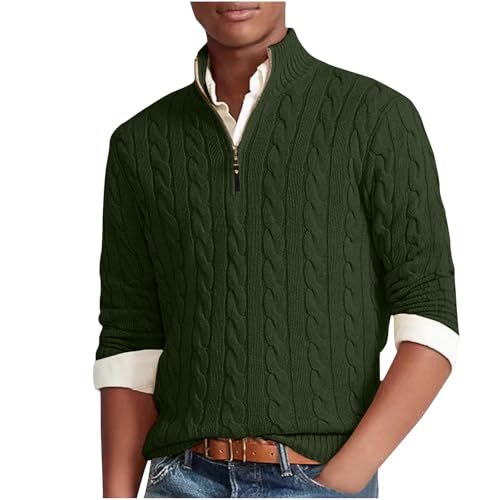 Mens Quarter Zip Sweater Cable Knit Mock Neck Pullover Sweater Slim Fit Soft Fall Winter Casual Polo Sweaters for Men