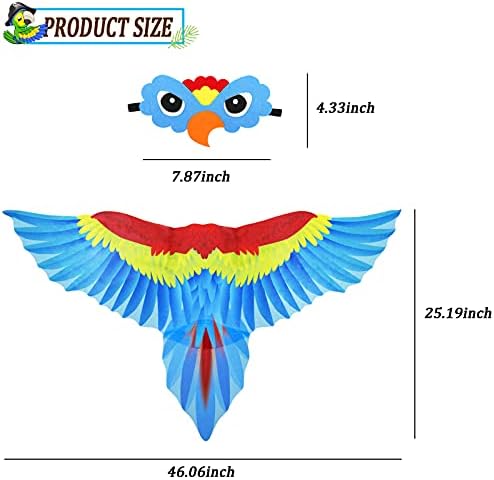IROLEHOME Bird-Costume-Parrot-Wings for Kids with Bird Headbands, Boys Girls Eagle Dress-up Cape Halloween Party Favors Gifts