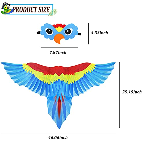 IROLEHOME Bird-Costume-Parrot-Wings for Kids with Bird Headbands, Boys Girls Eagle Dress-up Cape Christmas Gifts Party Favors