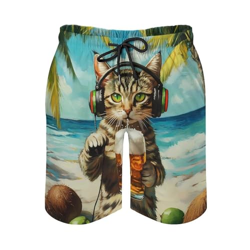 Beer Cat Mens Swim Trunks Quick Dry Board Shorts Beach Swimwear Bathing Suits2