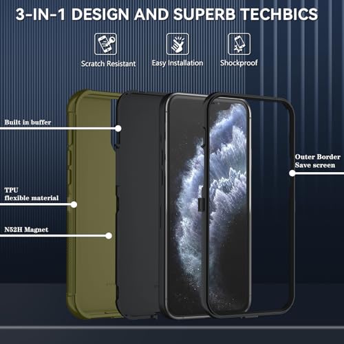 Image of SunStory Compatible with iPhone 11 Pro Max Case with HD Screen Protector, 3-Layer Heavy Duty Full-Body Cover,3 in 1 Hybrid Protective Case for iPhone 11 Pro Max 6.5 inch,ArmyGreen