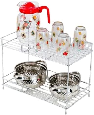 Big Size Stainless Steel Floor Mount 2 Layer Kitchen Spice Rack| Modular Kitchen Shelves | Kitchen Organizer Multipurpose Storage Shelf/Rack (Silver)