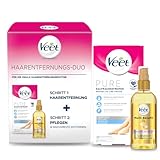 Veet Haarentfernungs-Duo - PURE Kaltwachssteifen Körper und Beine 20 Stück und Multi-Benefit Öl 100 ml – Haarentfernung + Pflegen und Wachsreste entfernen​