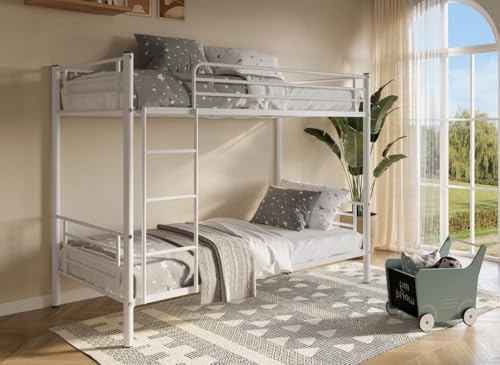 DecoInParis Lit superposé Twins en métal Blanc 90 X 190 cm + sommiers