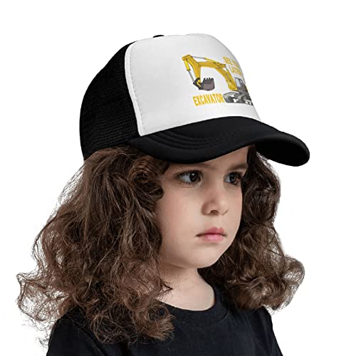 Japoye Boys' Trucker Excavator Hat, Mesh Adjustable Baseball Cap For Kids Ages 3-11 Black #TOP6