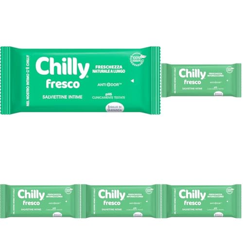 Chilly Salviettine Fresco, Salviette Igiene Intima, Azione Protettiva con Mentolo Naturale, Per Uso Quotidiano, Clinicamente Testato, pH 5, 1 Confezione da 60 Salviettine