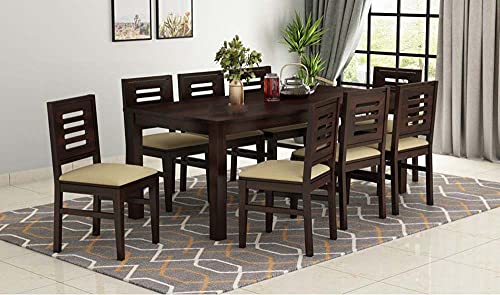 Image of Krishna Wood Decor Solid Wood Dining Table 8 Seater with Chair | Dining Room Set Furniture | Dining Table 8 Seater Set Wooden | Dining Table Set | Sheesham Wood | Finish Walnut