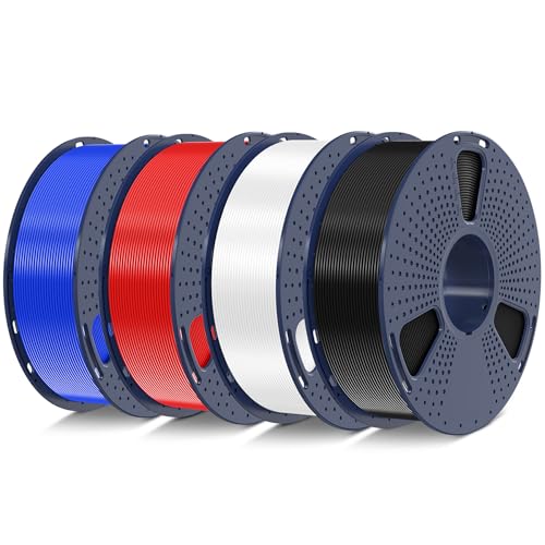 SUNLU PLA+2.0 Filamento per stampante 3D, Filamento PLA Plus di Aggiornamento 4KG, Precisione dimensionale +/- 0.02 mm, Bobina da 1kg (2.2LBS), 4KG in Totale, Nero+Bianco+Blu+Rosso