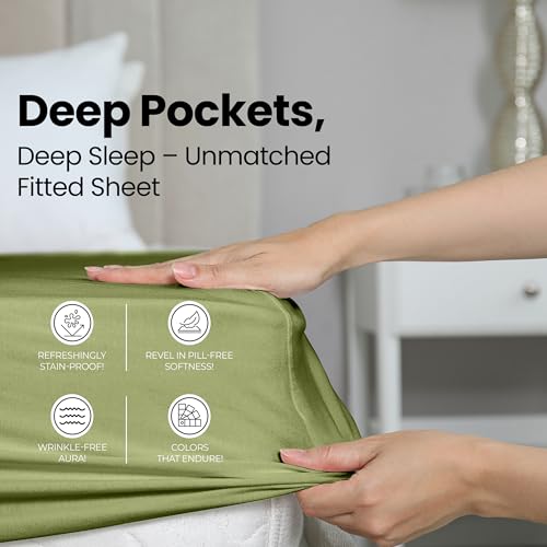 Image of Utopia Bedding Queen Fitted Sheet - Bottom Sheet - Deep Pocket - Soft Microfiber - Shrinkage and Fade Resistant-Easy Care -1 Fitted Sheet Only (Olive)