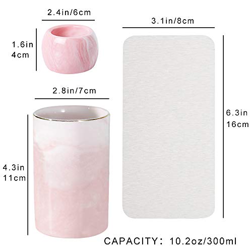 Ceramic Bathroom Toothbrush Cup Storage Set, Includes Mini Toothbrush Holder, Absorbable Water Toothbrush Tray, High Grade Marble Tooth Cup For Bathroom, Kitchen, Countertop (Pink) #TOP6
