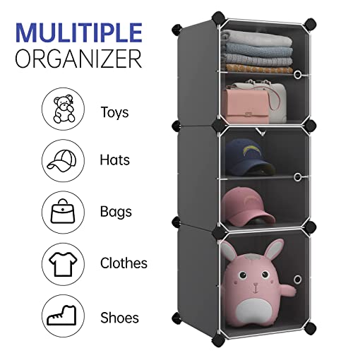 MAGINELS 3-Cube Storage Organizer, Stackable Cubby Shelf, Easy Assemble, Closet Organizers with Doors, Clothing Storage for Bedroom,Livingroom,Black