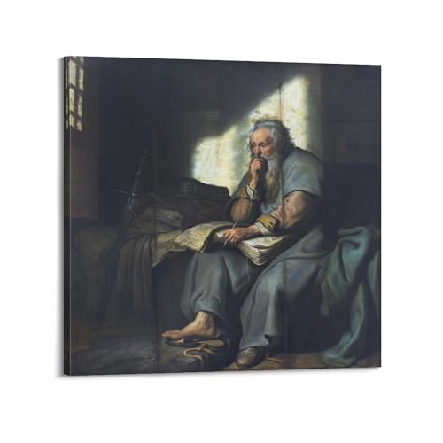 Tableau Saint Paul en prison Rembrandt reproduction sur toile moderne 50x50 cm