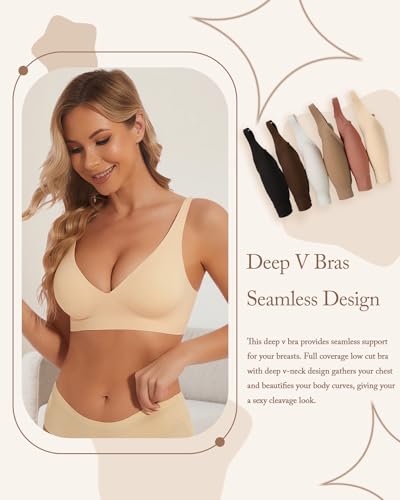 Image of Deep V Bra Wireless Sexy Push Up Bralette Padded Seamless Jelly Bra