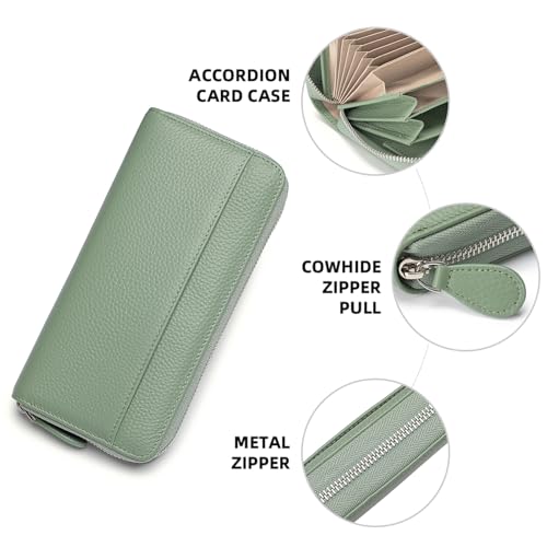 Image of RFID Blocking Womens Zipper Wallet Leather Large Capacity Billfold Clutch Zip Around Wallets for Women