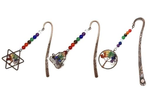7 Chakra Crystal Bookmarks Vintage Metal Tree of Life Bookmarks Star of David Pendant Colorful for Women Student Teacher
