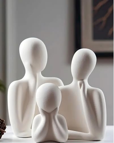 MAXXINN Couple Family Statue Ceramic Thinker Sculpture Home Decor Items for Living Room Show Piece Table Top Artifact Best for Gifting and Decor (White Set of 4)