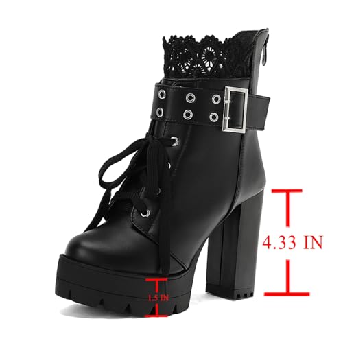 Image of FOREADA Goth Boots Chunky Heel Boot For Women Ankle Combat Booties Black Platform Bootie Buckle Rivets Punk Goth Shoes With Zipper